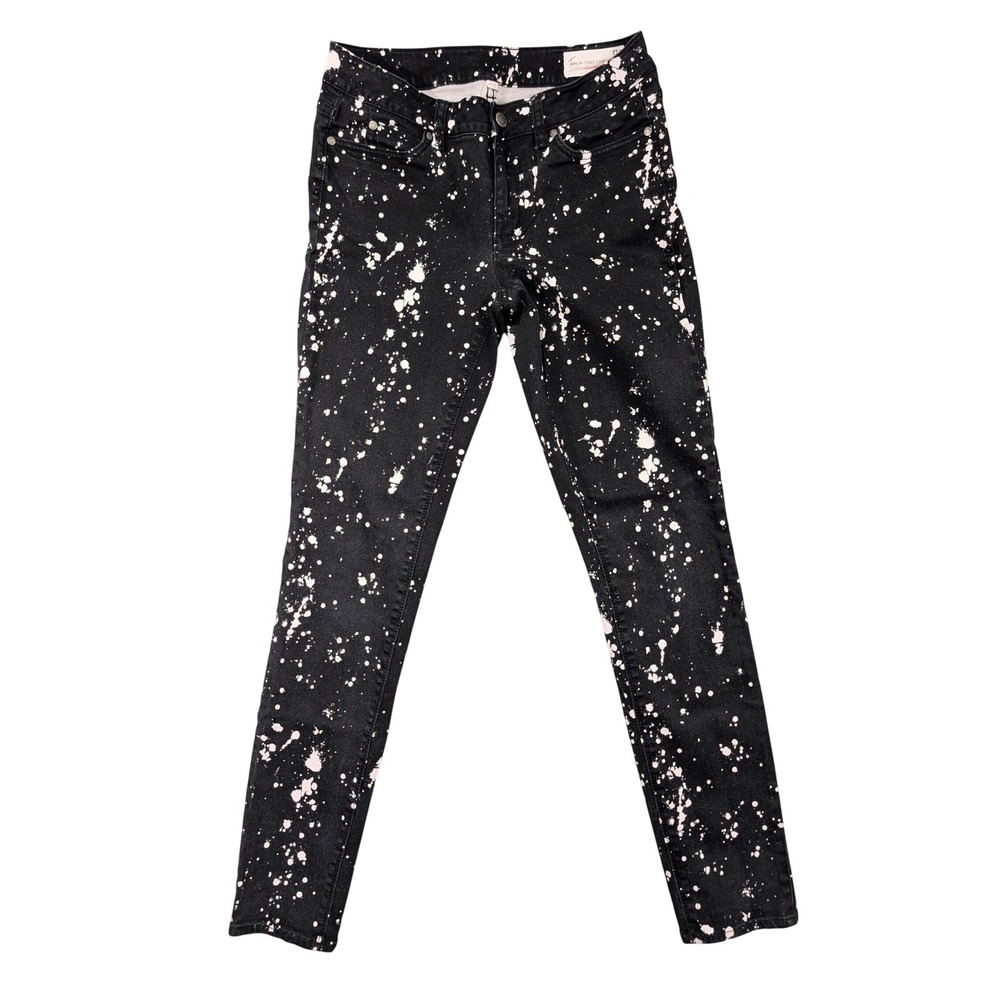 Two by Vince Camuto Black Bleach / Paint Splatter Skinny Grunge Jeans Women 27/4